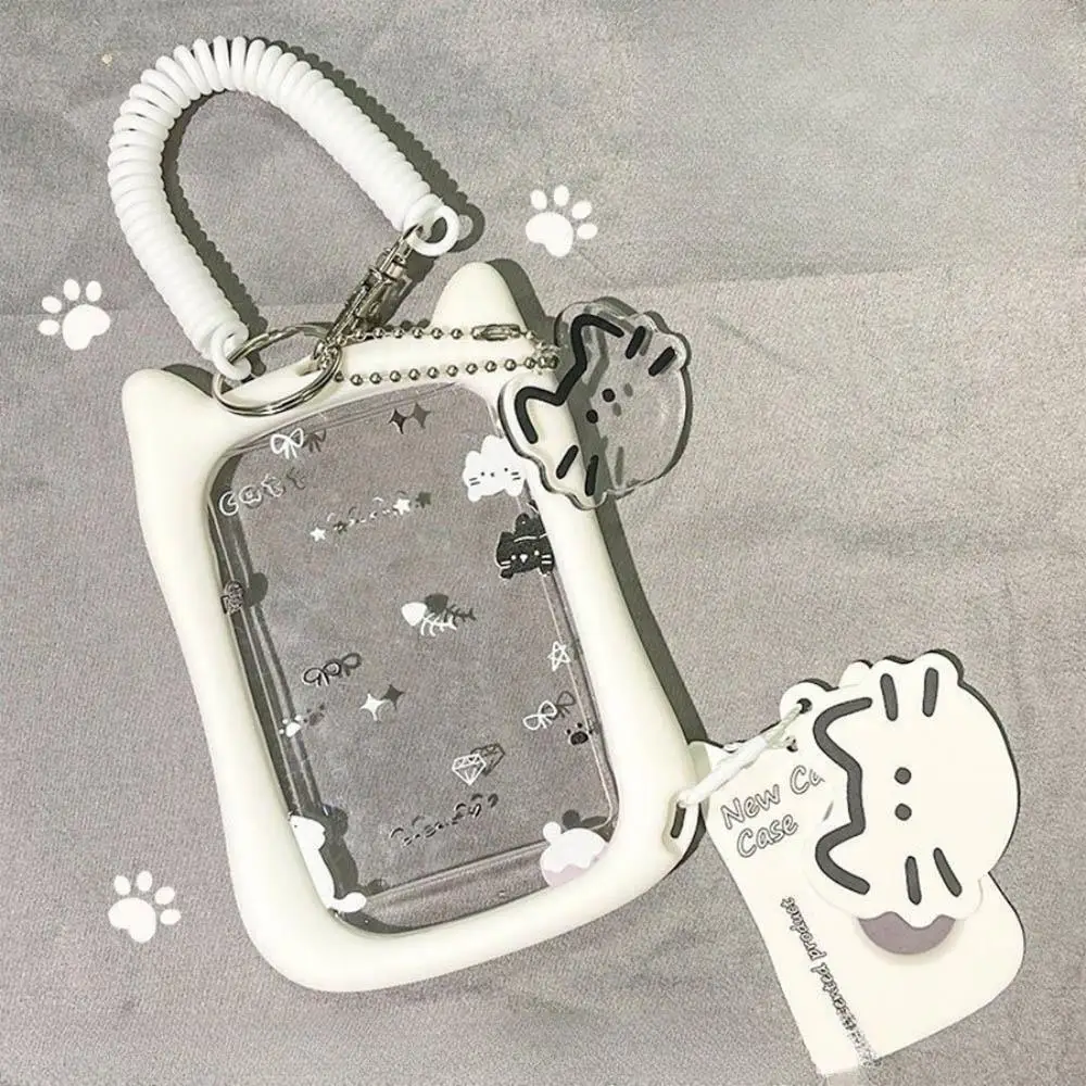 Cartoon Cat Ear Card Holder Girls 3-Inch Idol Photo Storage Clip Student Bus Card Student ID Holder Keychain Stationery