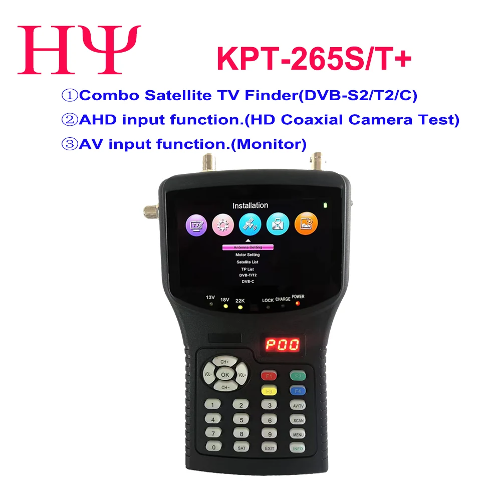 

KPT-265ST 4.3" Handheld Combo Satellite Finder Meter DVB-S2+T2+C Receiver kpt- 265ST+ CCTV Monitor DVB-S/S2 MP4 Hevc(H.265) AVS+