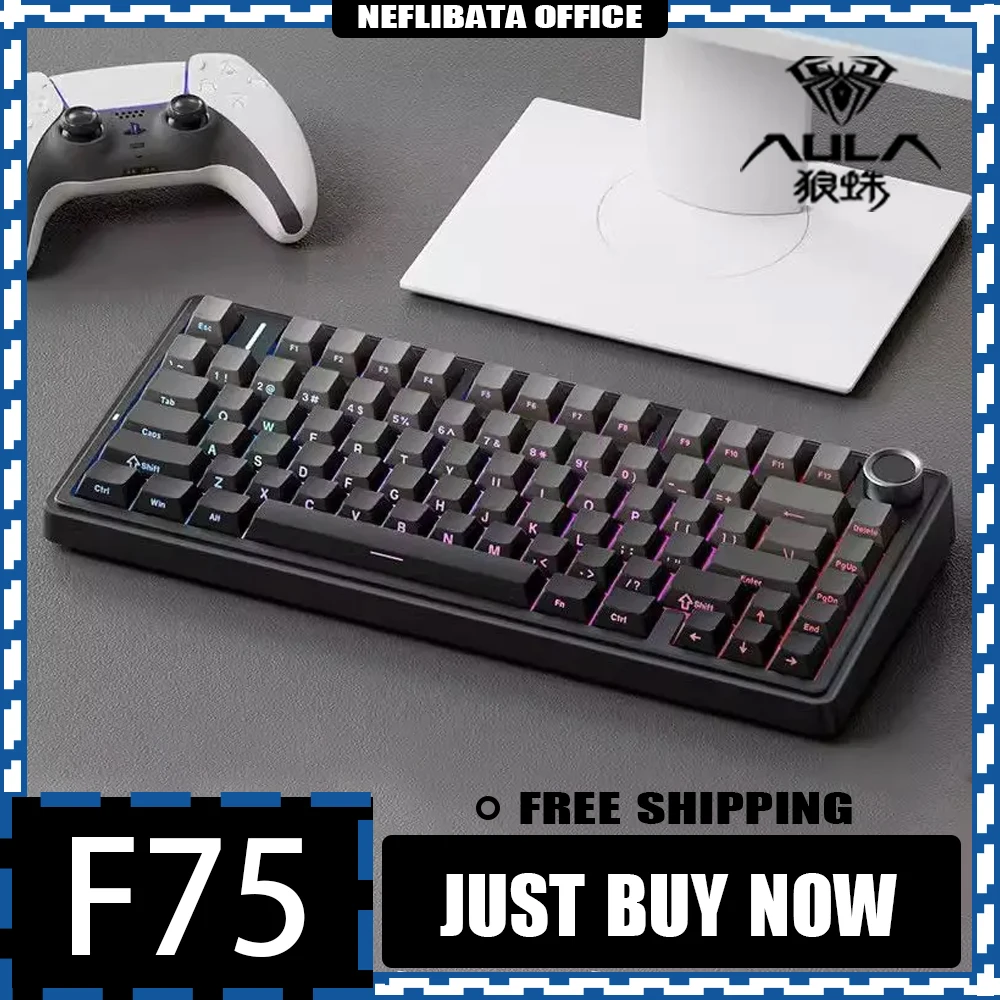 

AULA F75 Mechanical Keyboard 2.4G Wireless Bluetooth RGB Customized 75% Layout OEM Profile Gasket Structure Gaming Gifts