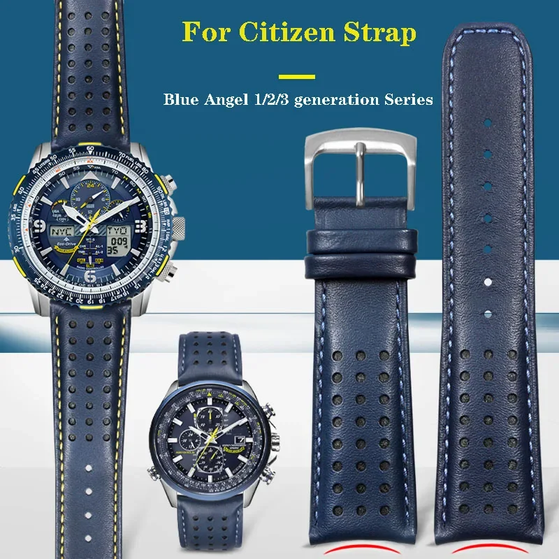 Cinturino Con Estremità Curva In Vera Pelle Per Citizen Blue Angel Men Radio Wave Watch At8020-54L/8020-03L/Jy8078 Cinturino 22Mm 23Mm