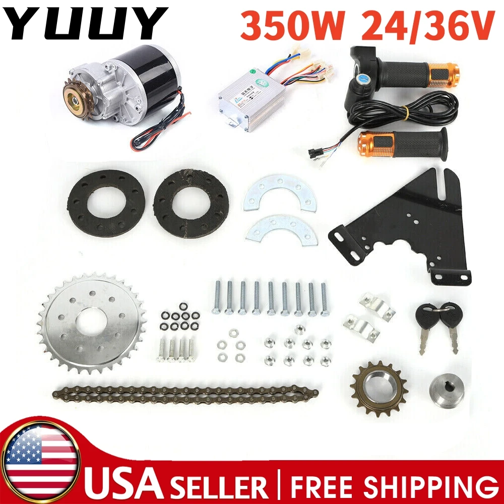 Electric Bicycle Conversion Kit E-Bike Brush Motor Set Left Chain Drive Thumb Digital Display Kit 350W 24 V 36V