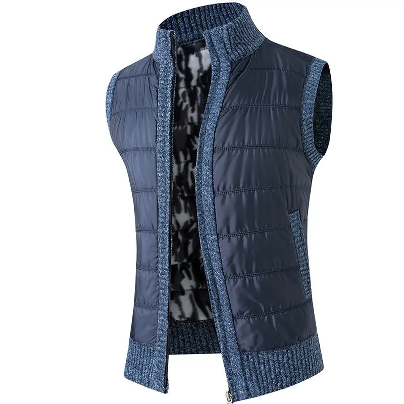 2023 Autumn and Winter Men's Standing Collar Patchwork Zipper Pockets Slim Fashion Casual Elegant Commuter Sleeveless Vest Tops