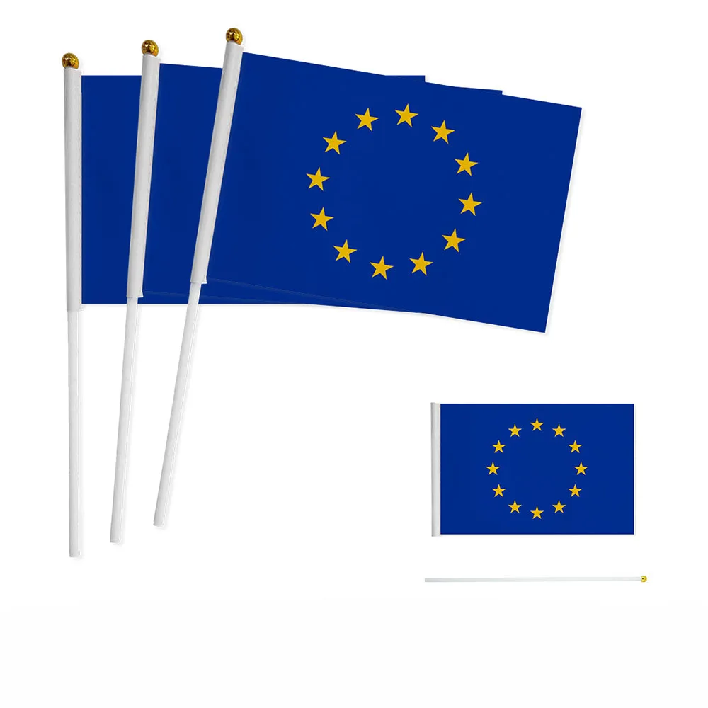 Z-One Flag 100Pcs Eu European Union Hand Flag 14*21Cm Europe National Eu Handheld Small Waving Flag Desk Decor