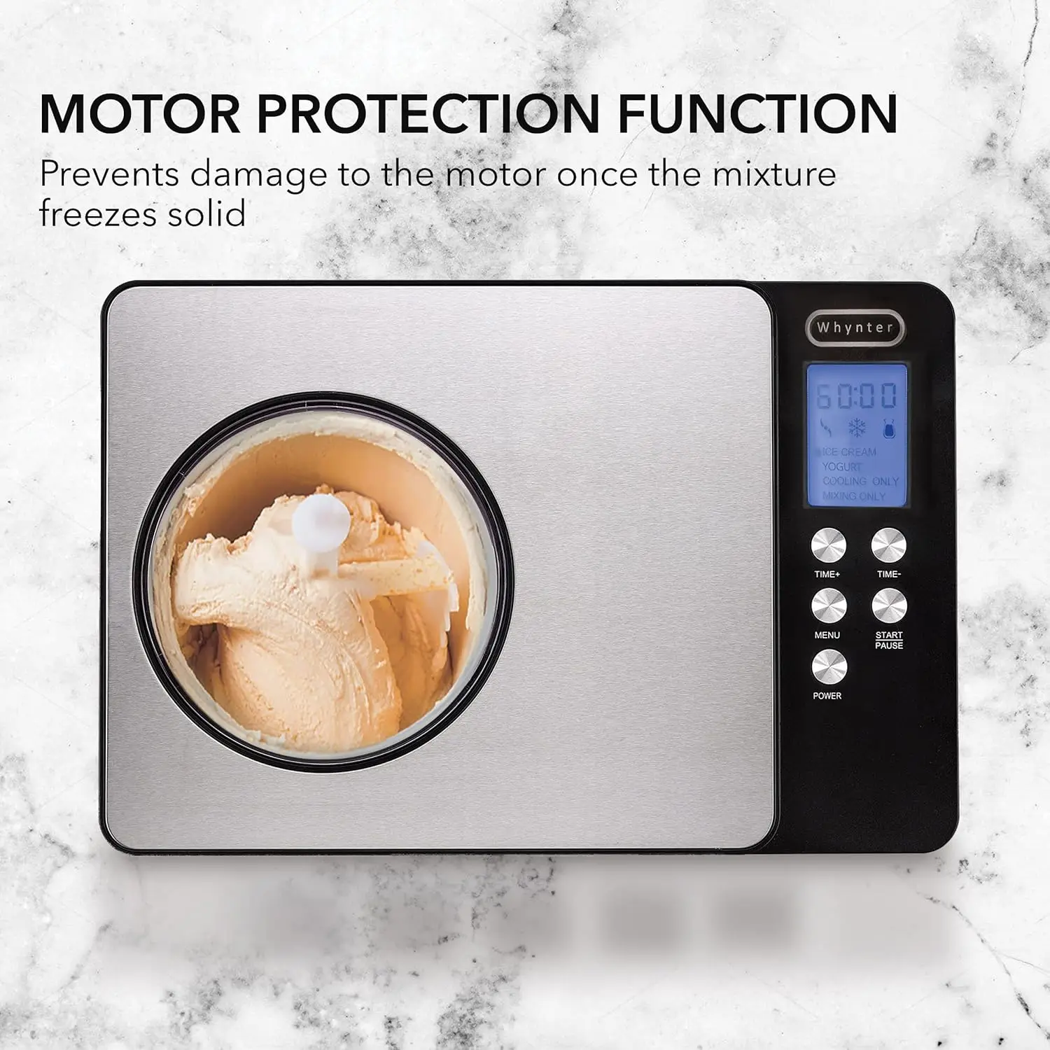 Automatic 2 Quart Capacity Stainless Steel Bowl & Yogurt Function, Built-in Compressor, no pre-freezing, LCD