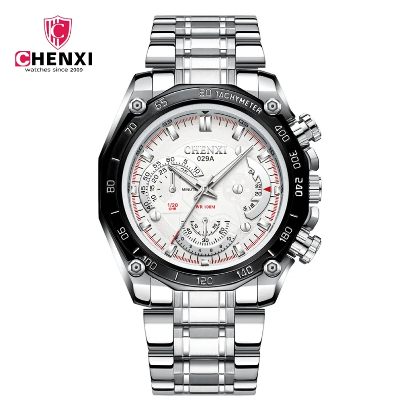 CHENXI Cool Real Three Eyes Calendar Luxury Top Brand Men's Business Stainless Steel Waterproof Luminous Quartz Watches Man