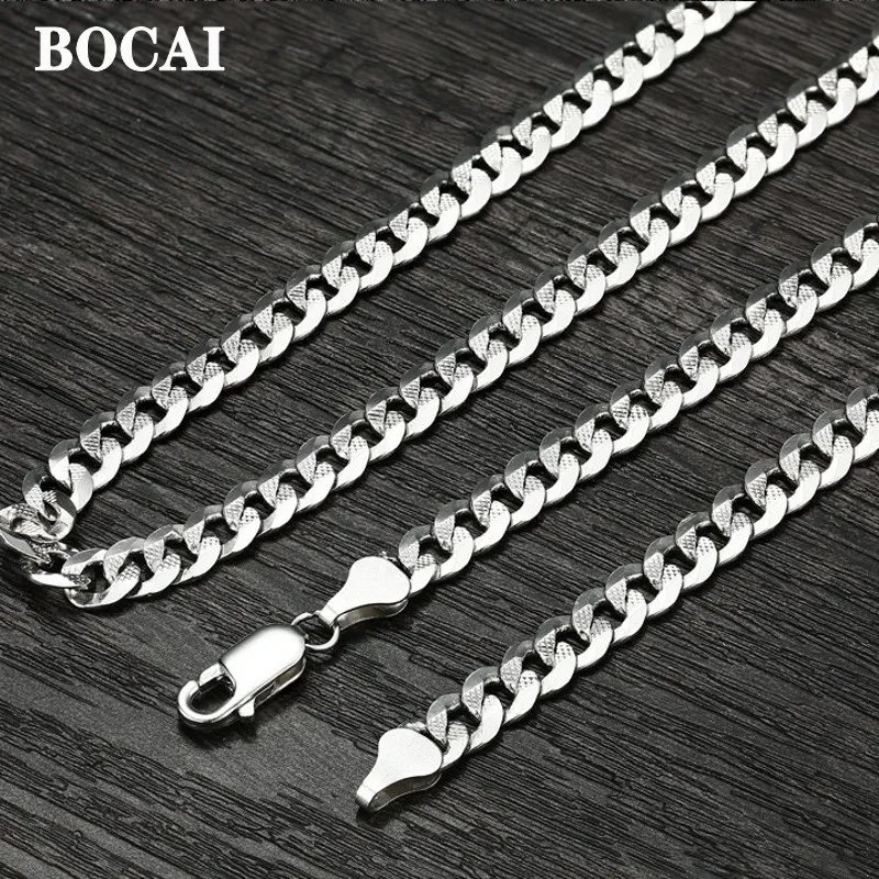 

BOCAI новые ювелирные изделия из настоящего серебра S925 пробы аксессуары модная двойная пуговица саржевая джинсовая цепочка модные мужские и женские ожерелья