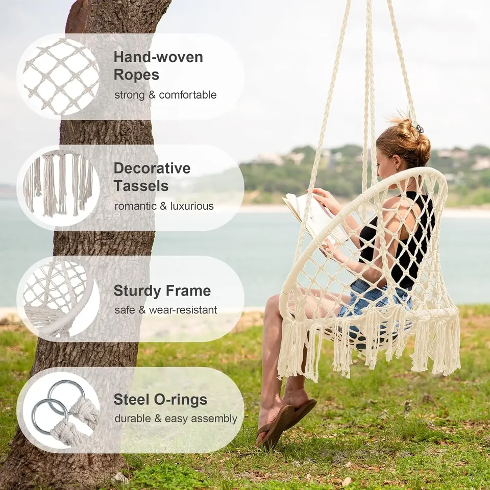 Hanging Rope Hammock Patio Watcher Hammock Chair Macrame Swing