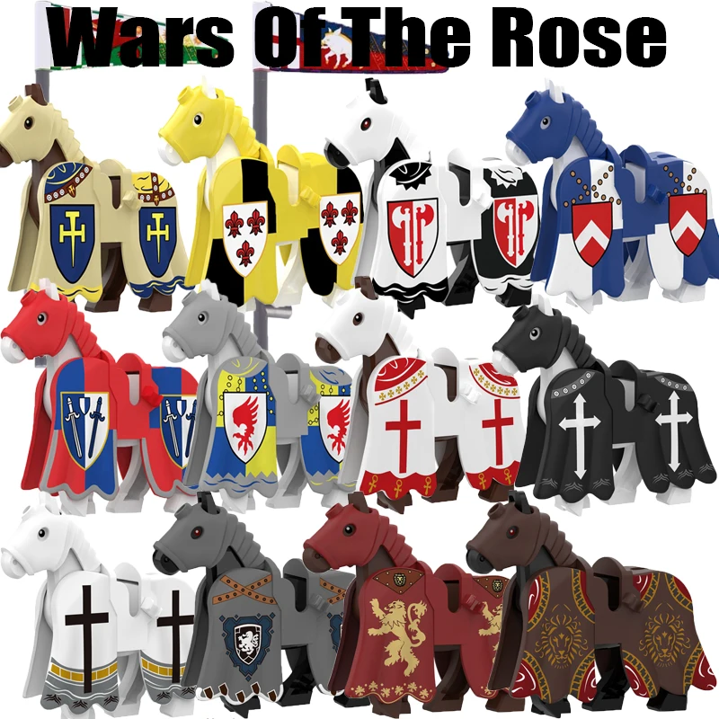 Medievale Inghilterra Guerra Cavallo Building Blocks Castello Military Civil Wars The Rose Soldier Figure Bandiere Cannone Armi Mattoni Giocattoli