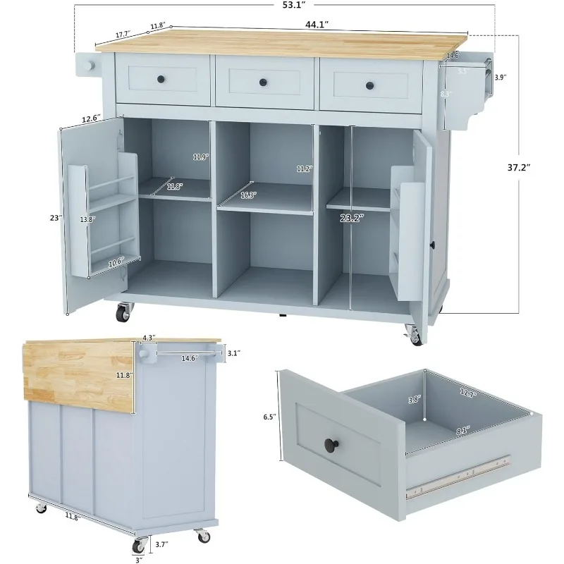 Mobile Island on Wheels, Rolling Kitchen Island Cart with Drop Leaf, Kitchen Table for