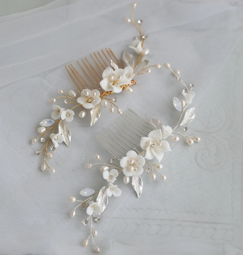 Freshwater Pearls Bridal Hair Comb Women Piece Gold Silver Color Floral Wedding Jewelry Girls Headpiece