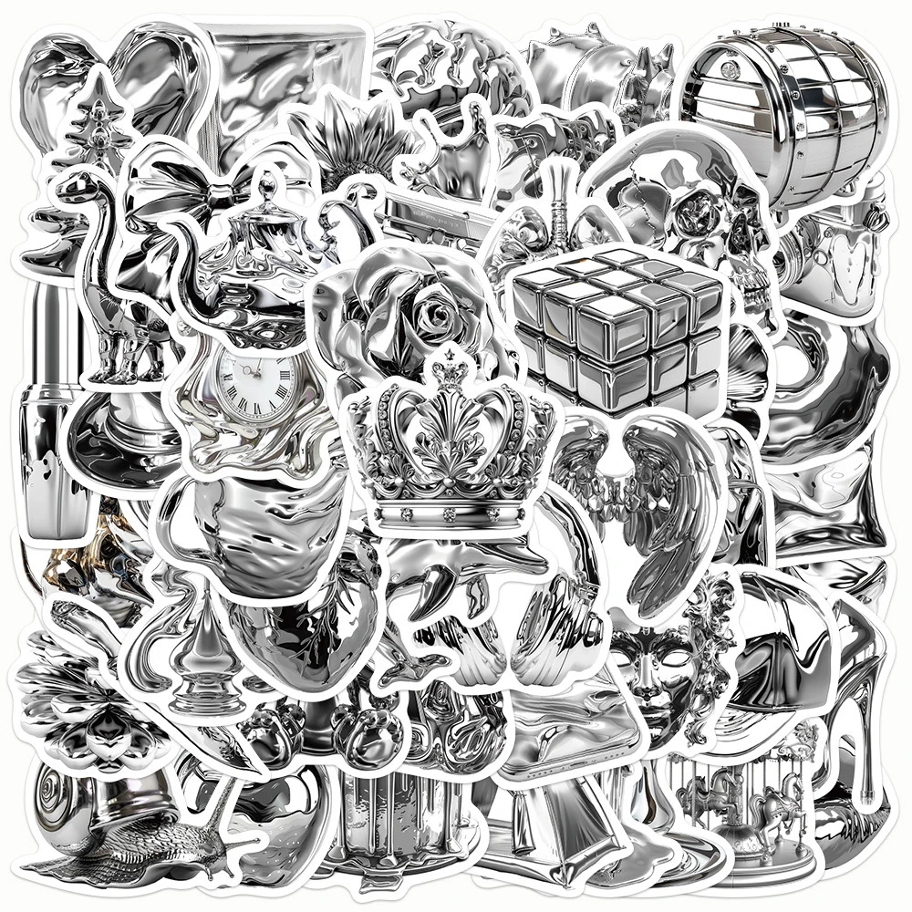 

10/30/50pcs Cute Ins Style Cool Silver Art Graffiti Stickers Aesthetic Cartoon Decals Laptop Notebook Phone Decoration Sticker