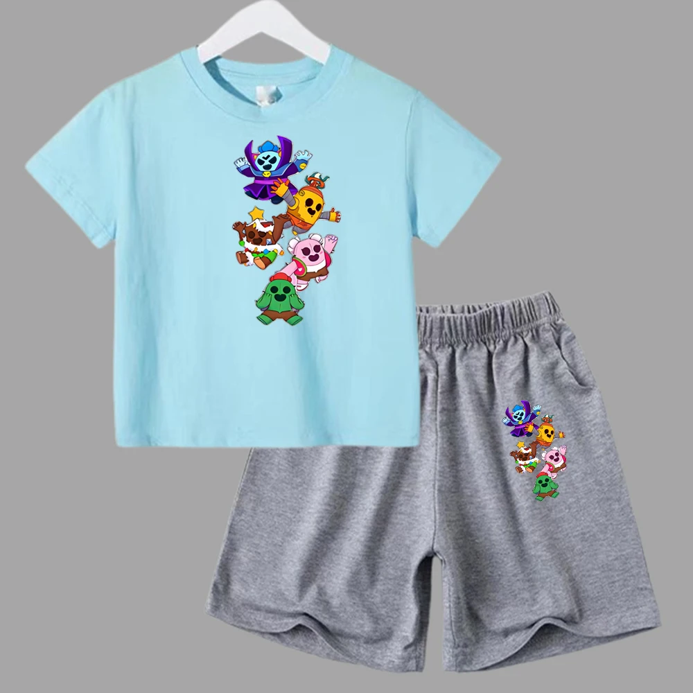 Conjunto de 2 piezas de camiseta y pantalones cortos de manga corta para niños y adolescentes de verano 2024, divertido juego de lucha, Anime, Cosplay, ropa de algodón para niños y bebés