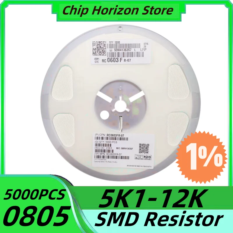 5000PCS 0805 5K1-12K SMD Resistor5K6 6K2 6K8 7K5 8K2 9K1 10K 11 12K1% Ohm Chip Resistor 1/8W New image 1