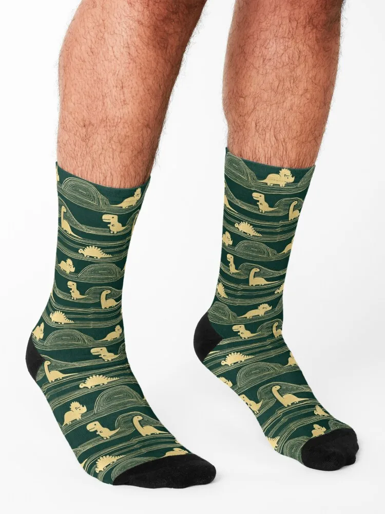 Dinosaur Christmas Edition (green/gold) Socks sports and leisure christmass gift compression socks Socks Women Men's