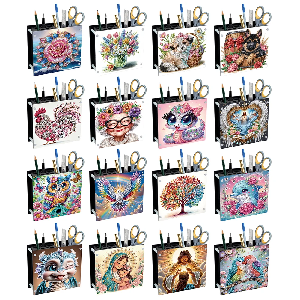 Acrylic Special Shape Diamond Painting Pencil Holder DIY Diamond Painting Pen Holder Kit Diamond Art Pencil Holder for Desk