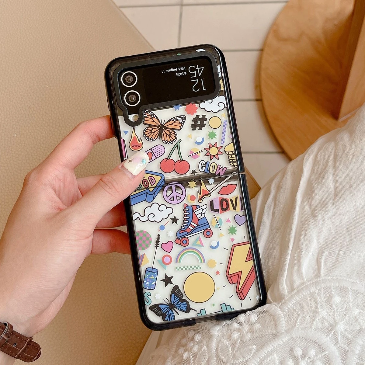 

Acrylic Black Border Summer Phone Case for Samsung Galaxy Z Flip 5 4 3 Back Cover for ZFlip3 ZFlip4 ZFlip5 Hard Case Shell