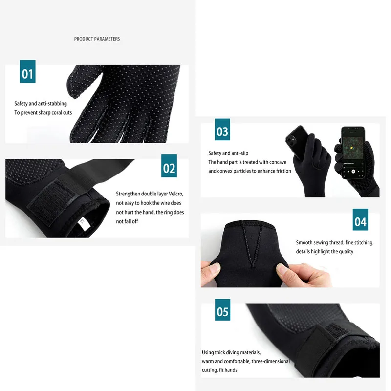 Neoprene Diving Palm Gloves for Men Keep Warm Wear Resistant Windsurf Spearfishing Kayaks Gloves Underwater Accessories 3mm 5mm 3