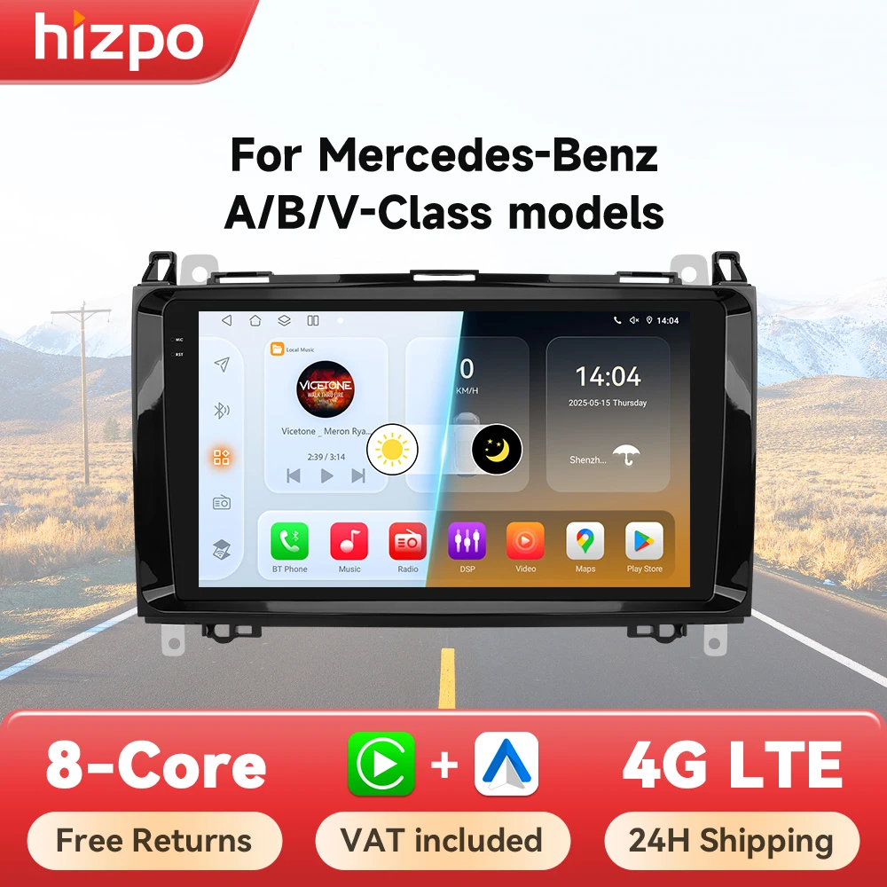 Hizpo 9" Android 14 Radio for Mercedes Benz B200 Class Sprinter W906 Viano Vito W639 Carplay Car Multimedia GPS 2din Autoradio