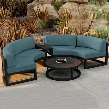 360° Round Outdoor Sofa Set | Deep Grey Aluminum Patio Furniture | Waterproof Garden Balcony Furniture - Image 5