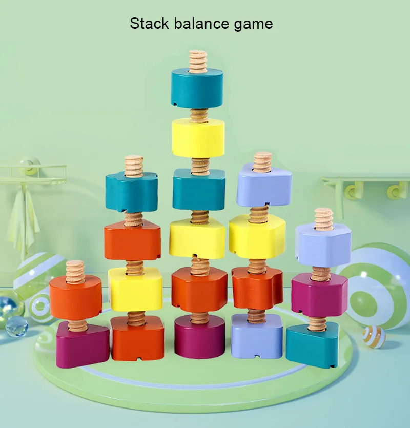 Wooden Screw Nut Disassembly Color Shape Matching Building Blocks Game Montessori Educational Toys Gift For Kids Boys