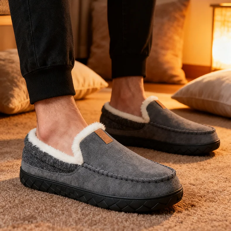 Männer Hausschuhe Winter Warm Plüsch Komfortable Luxus Haus Innen Schlafzimmer Baumwolle Schuhe Wildleder Nähen Casual Hausschuhe Große Größe 40-48 – Detail 11