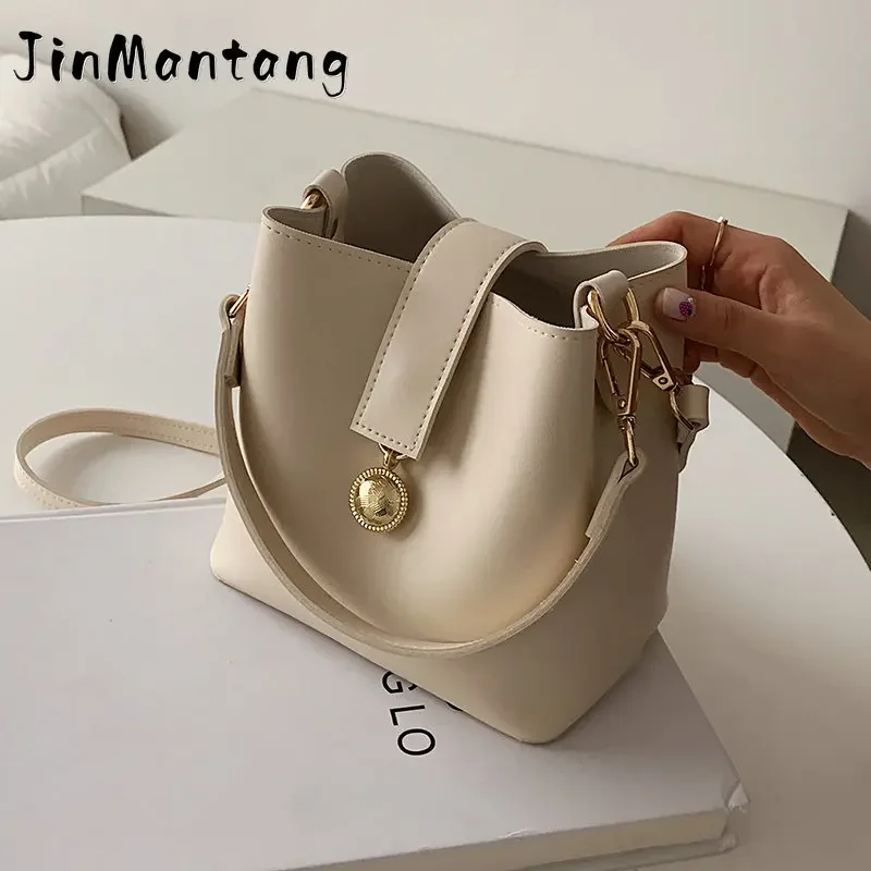 

PU Leather Bucket Crossbody Bags For Women 2023 Fashion Branded Trendy Shoulder Handbags And Purses Solid Color