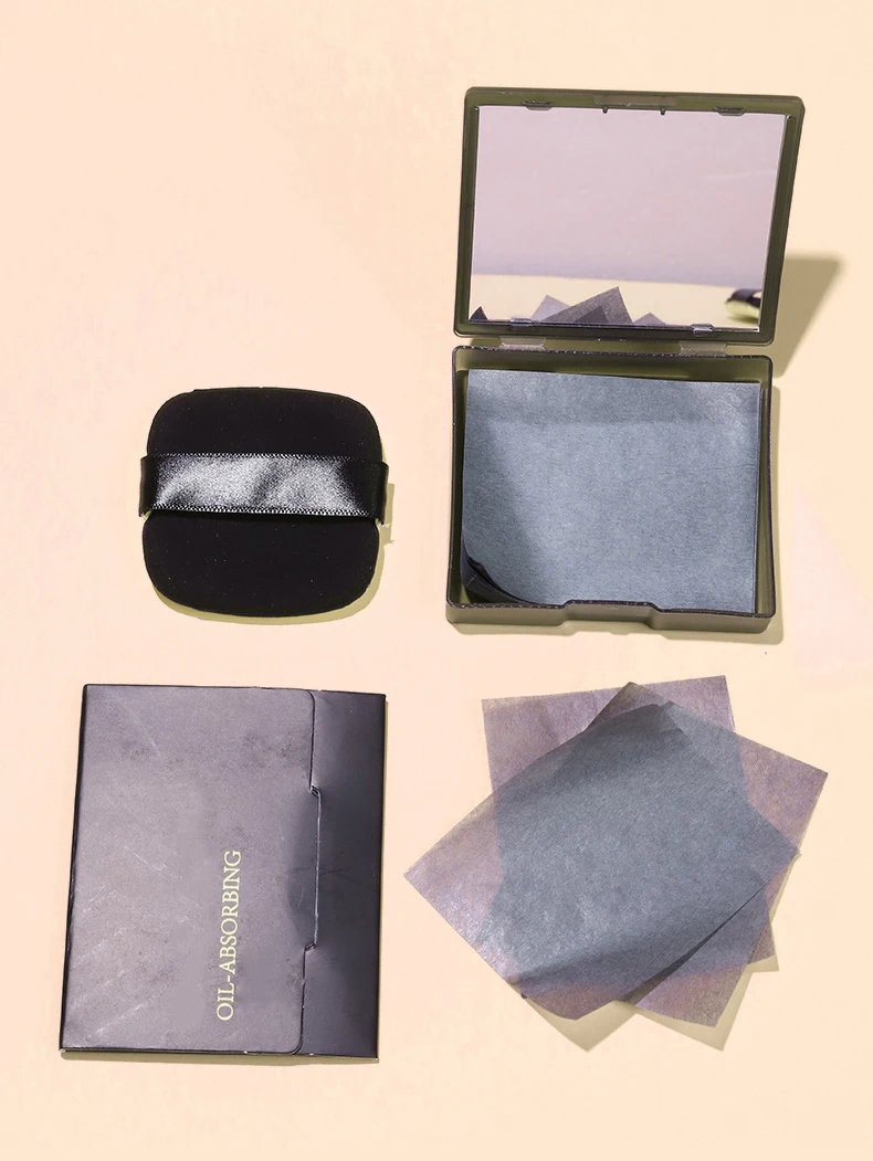 100Pcs Face Oil Blotting Paper Matting Face Wipes Oil Control Oil-absorbing Paper With Mirror Box And Puff Face Cleaning Tools