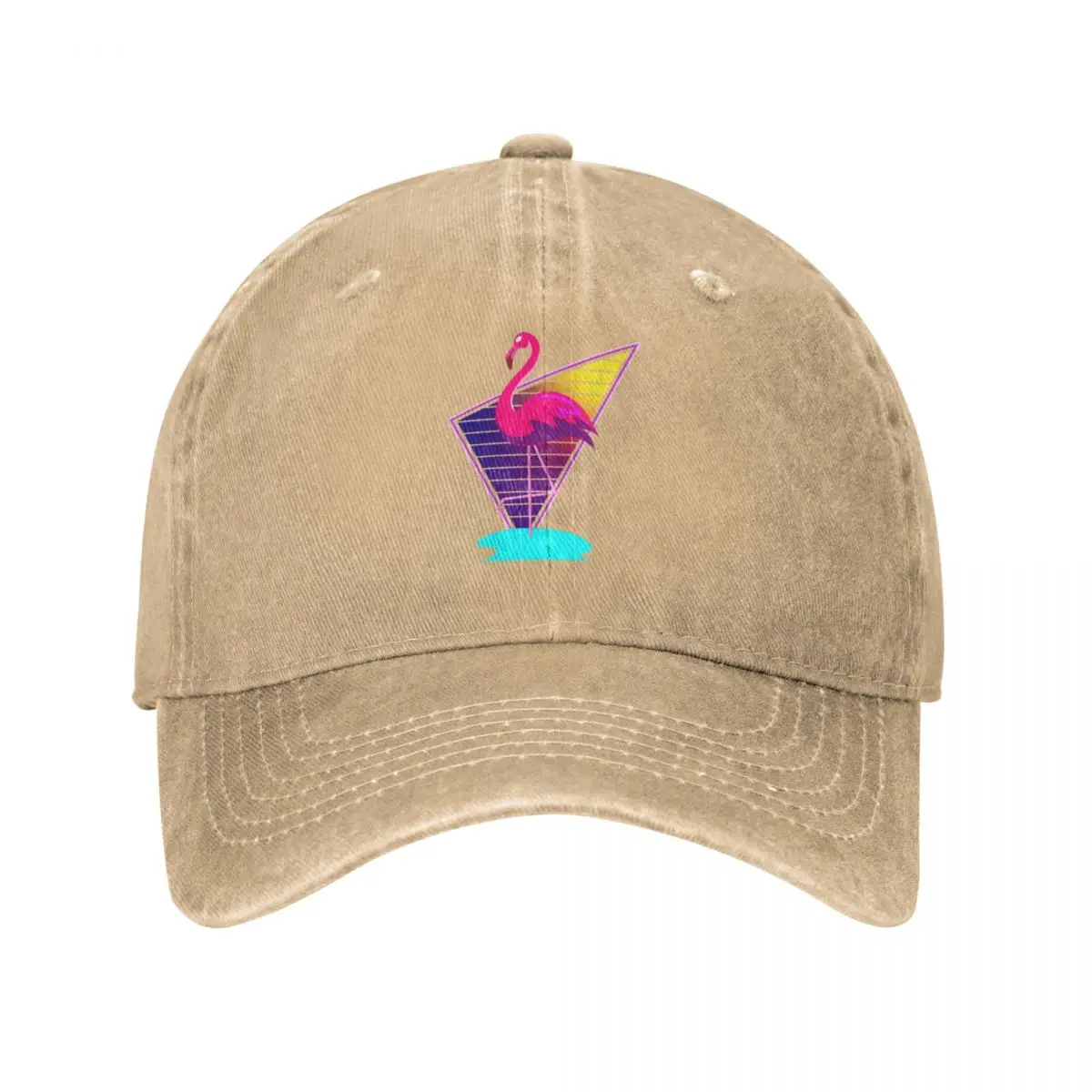 

80s Synthwave Inspired Pink Flamingo Triangle Design Cap Cowboy Hat fashion luxury man hat Men's cap Women's