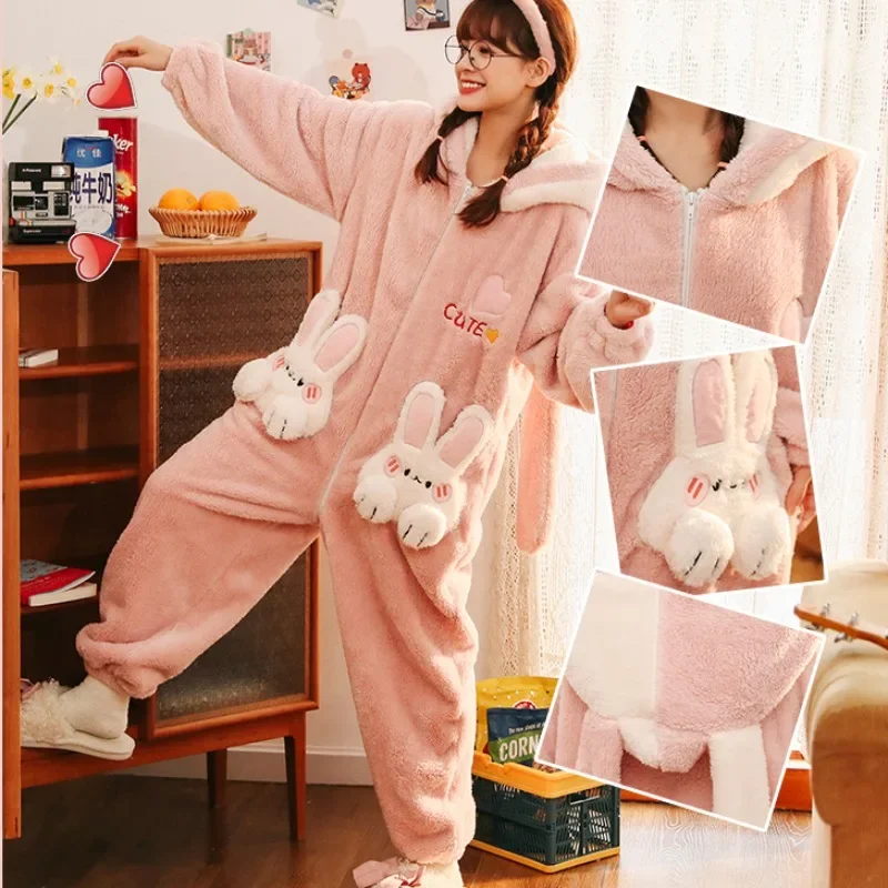  pink velvet bunny sleepy うさぎ Coral Velvet Onesies Women Cute Rabbit Preppy Cartoon Hooded