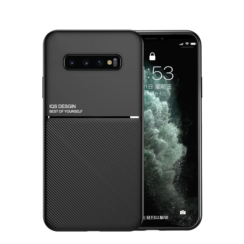 Luxury Leather Magnetic Car Holder Phone Case with Silicone Back Cover