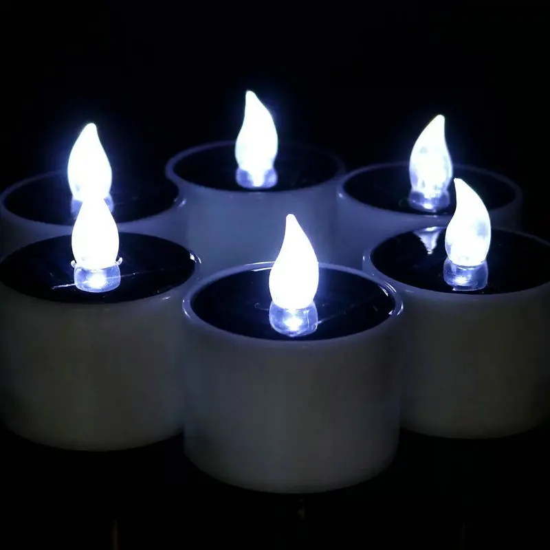 

12Pcs Solar Powered LED Electronic candle Flickering Flameless lamp Tea Light Wedding Xmas Party table centerpiece decor-Amber