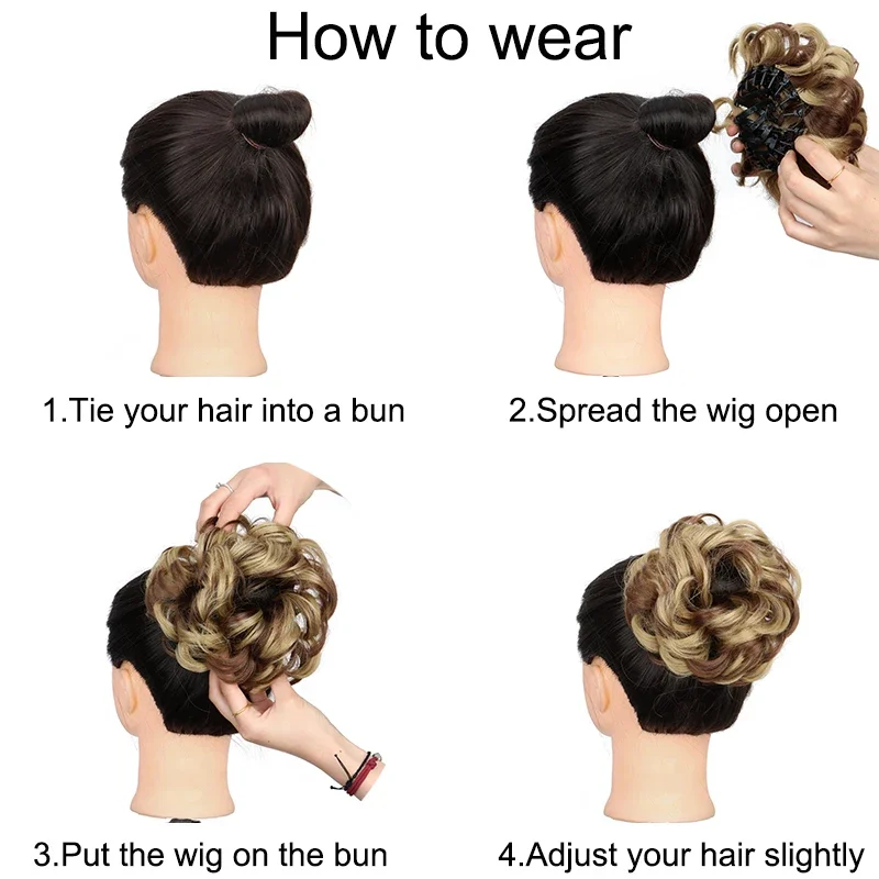 Synthetic Messy Bun Hairpiece Claw Clip-in Hair Extension Stretchable Short Curly Easy to Wear Hair Accessories for Women