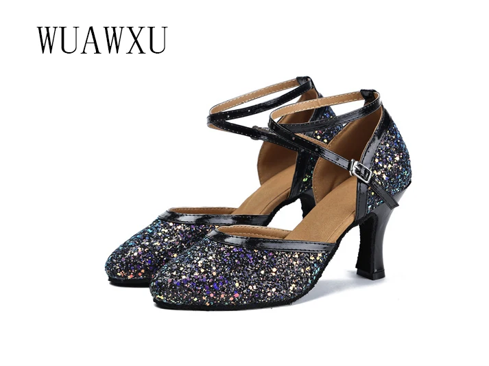 NATASHA2023 Dance Shoes Women's Soft Sole Sequins National Standard Social Dance Shoes Adult Medium Heel High Heel Indoor Latin