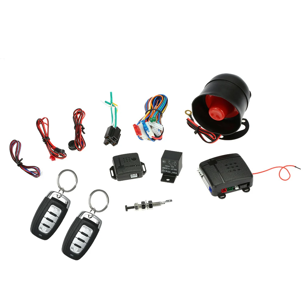 Universal Car Vehicle Security System Auto Burglar Alarm Protection Anti-theft System 2 Remote with Siren and Wiring Harness