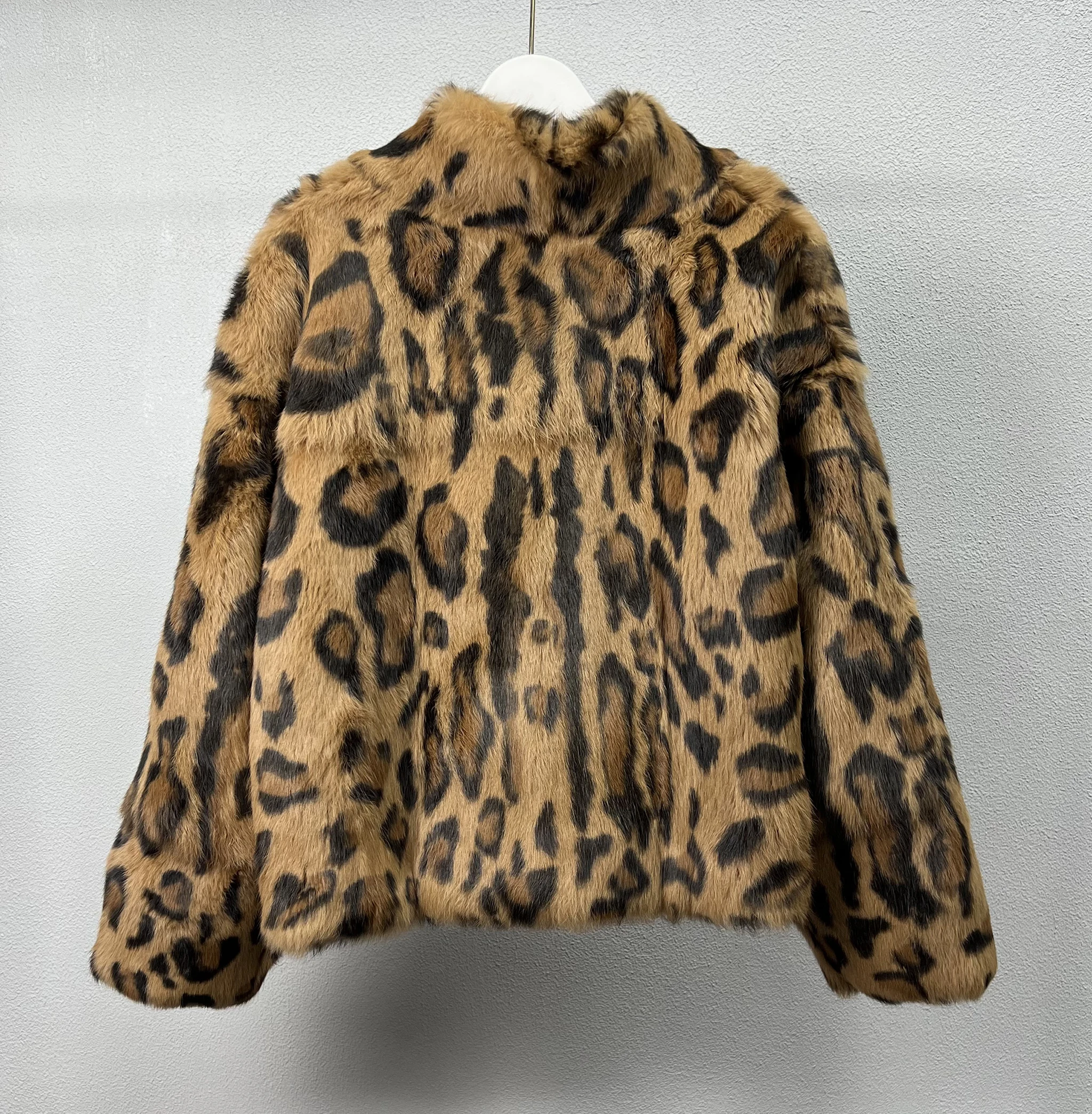 Women's Genuine Rabbit Fur Coat Stand Collar Luxury Winter Fur Outerwear