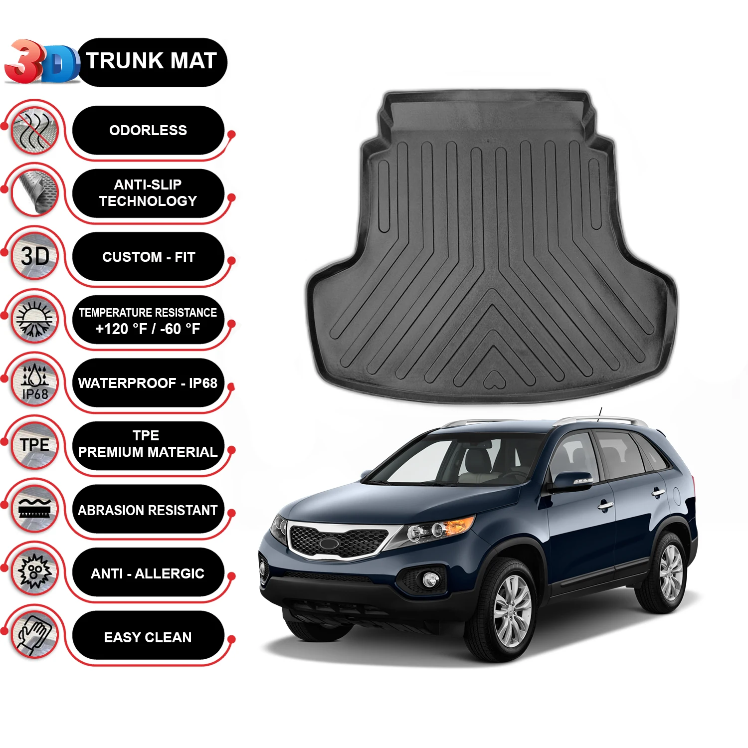 

Kia Sorento 2010-2015 Cargo Liner Rear Trunk Floor Mat
