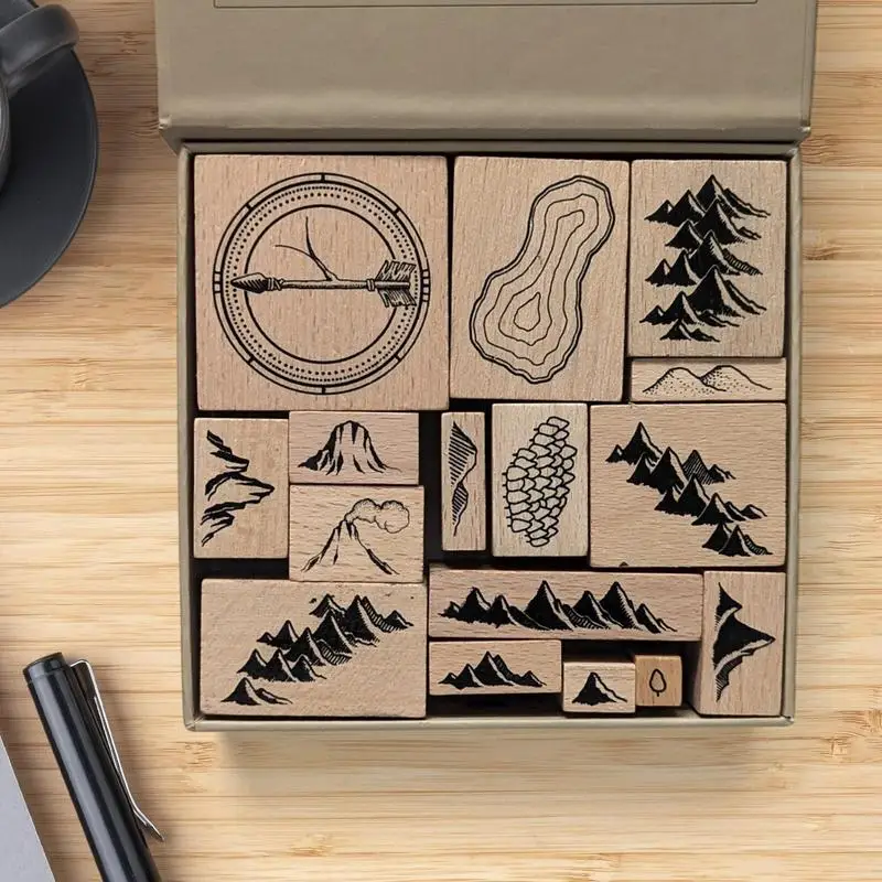 Rubber Stamp Kit 16 Pieces Handmade Wooden Rubber Stamps Make Your Own Stamp Wood Mounted Stamps Decorative Art