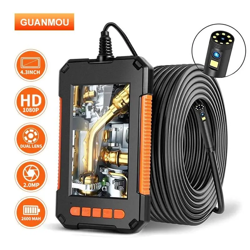 Industrial Endoscope Camera 1080P 4.3 ''Single Dual Lens HD1080P Car Inspection Borescope IP68 Waterproof Sewer Camera With LED