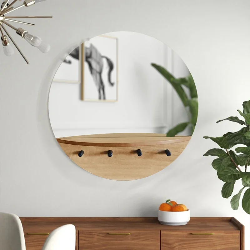 

Small Furniture For Newborn Pictures, Wall-mounted Circular Mirror, Round Vintage Mirror, Wooden Cosmetic Mirror For Entrance