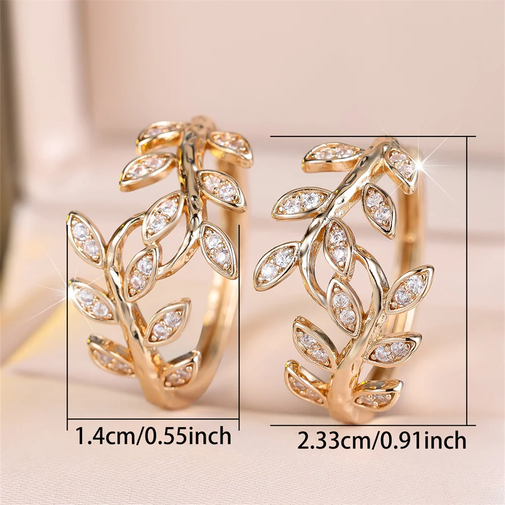 Trendy White Zircon Marquise Tree Leaf Hoop Earrings For Women Vintage Gold Color Ear Buckle Wedding Jewelry Engagement Gifts
