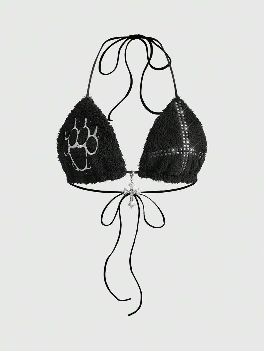 Women's Sexy Y2K 2026 Summer Beach Streetwear Halter Neck Backless Lace Up Bikini Two Piece Swimsuit Fashion