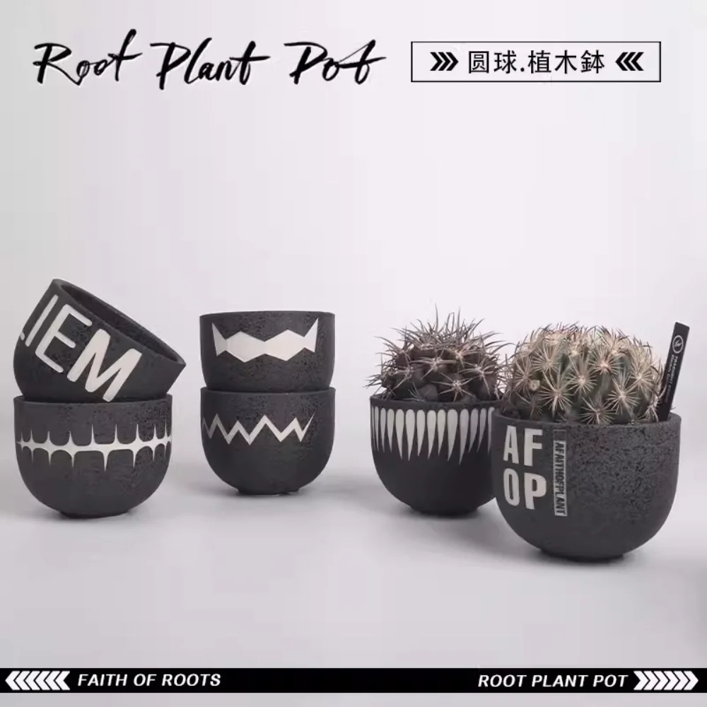 

Trendy plant Huapeng root Japanese-style wood planting bowl cactus ball black gold agave Mucun handmade ceramic succulent