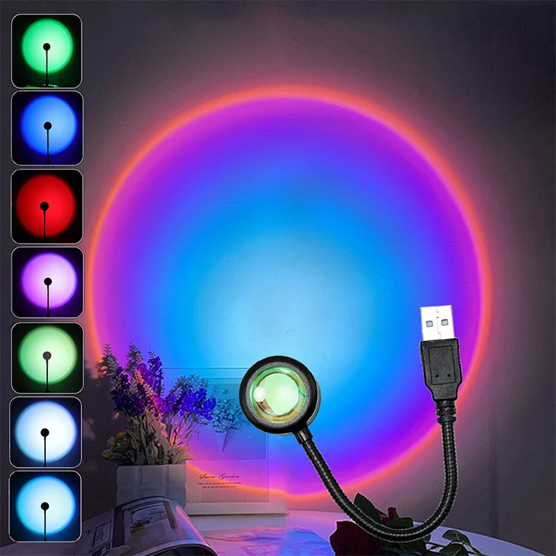 USB LED 일몰 램프 RGB 레인보우 네온 야간 조명 프로젝터 사진 벽 분위기 조명 침실 홈 룸 장식 선물