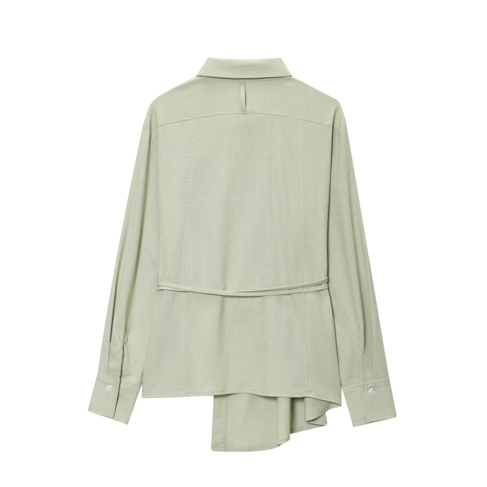 2025 Autumn New Women Product Fashionable Asymmetric Solid Color Shirt Waist Strap Design Long Sleeve Blouses Top