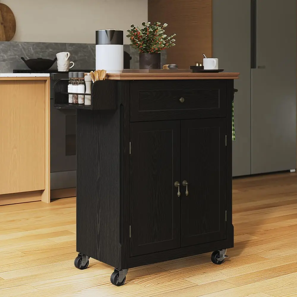 26 Small Kitchen Island, Vintage Wood Rolling Kitchen Island Cart with Storage Cabinet and Drawer, Kitchen Cart on Wheels with 1