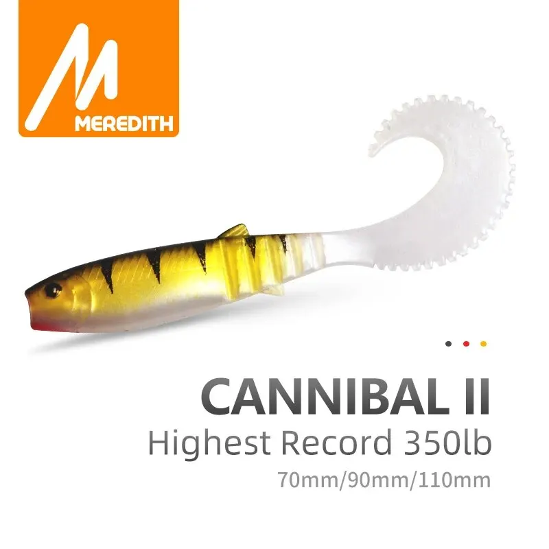 Leurre souple silicone MEREDITH Cannibal Curved Tail 70mm 90mm pour la pêche du bar et carnassiers