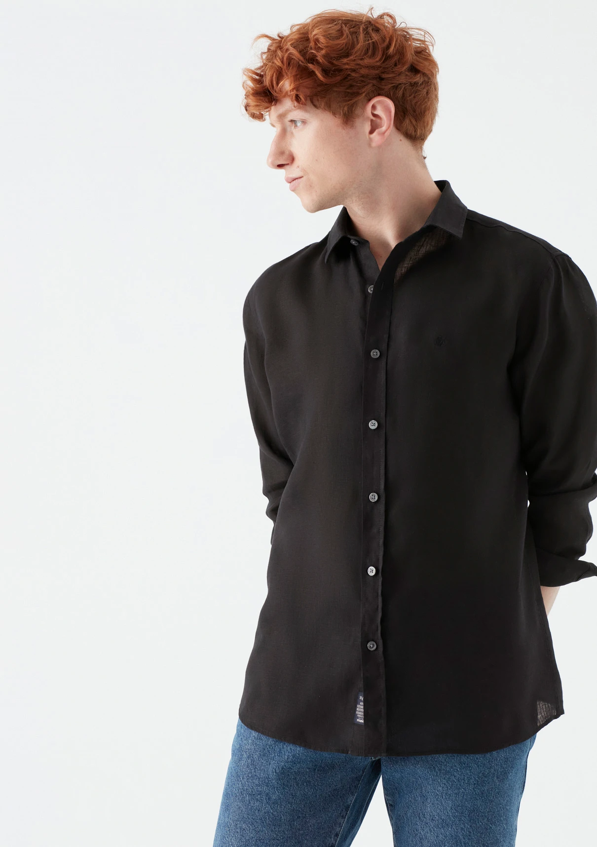Mens black linen shirt long sleeve Clearance