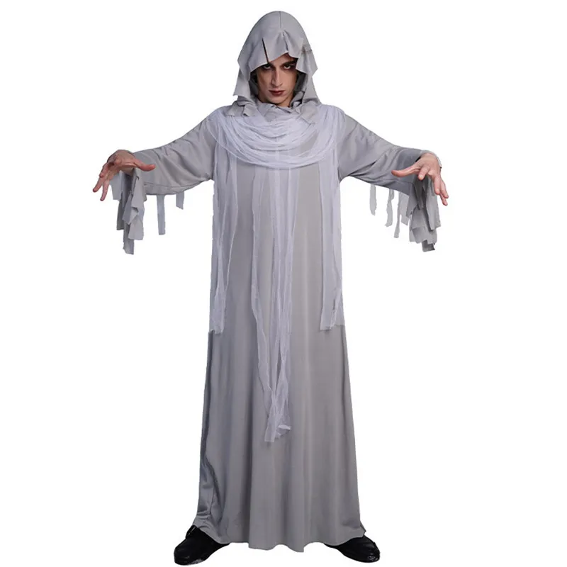 

Grey Men Hell Devil Ghost Death Cosplay Adult Halloween Demon Scary Costumes Carnival Purim Nightclub Bar Role Play Party Dress