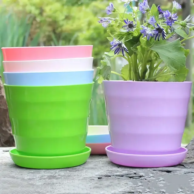 1Pc Színes Műanyag Virágcserepek Tálcákkal Mini -Medence Zöld Zamatos Növényi Virágcserép Kerti Ellátás Otthoni Irodai Asztali Dekoráció - Image 4