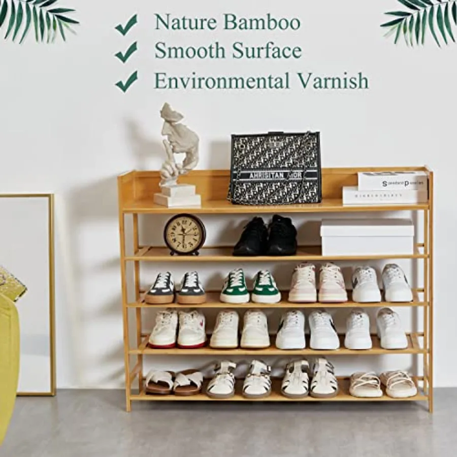 Shoe Rack 5Tier Bamboo Shoe Rack Organizer for Entryway Hallway Beautiful Natural